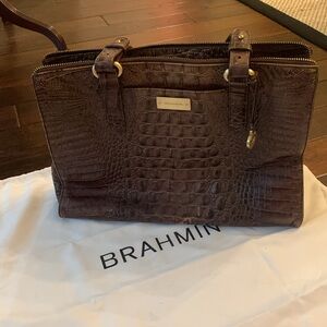 Vintage BRAHMIN Brown Leather Croc Tote USED with dust bag shown